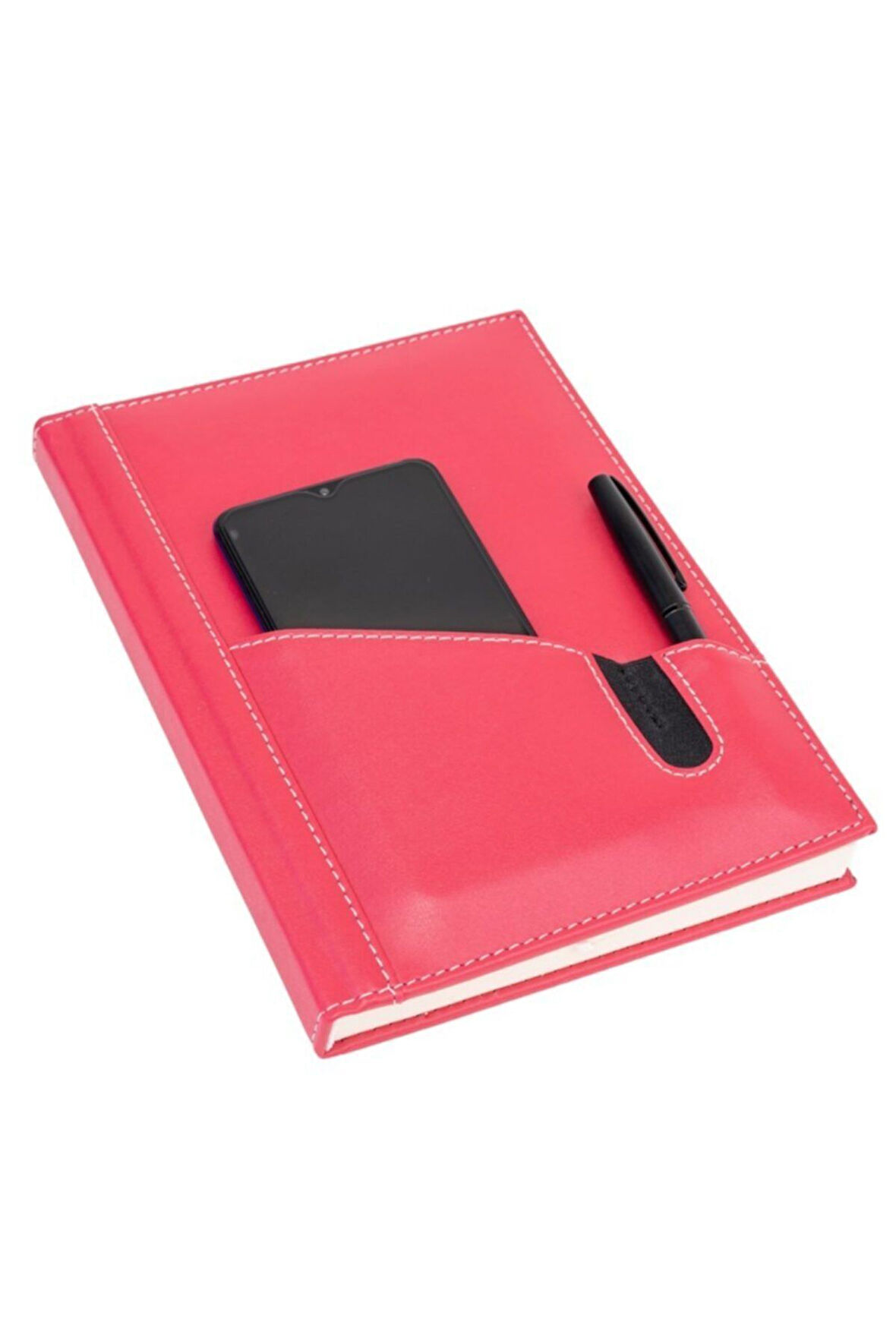 2026 YENİ YIL GÜNLÜK ÇİZGİLİ AJANDA DERİ TELEFON KILIFLI KAPAK 17X24 CM. FUŞYA