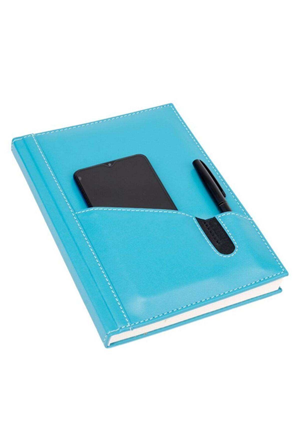 2026 YENİ YIL GÜNLÜK ÇİZGİLİ AJANDA DERİ TELEFON KILIFLI KAPAK 17X24 CM. TURKUAZ