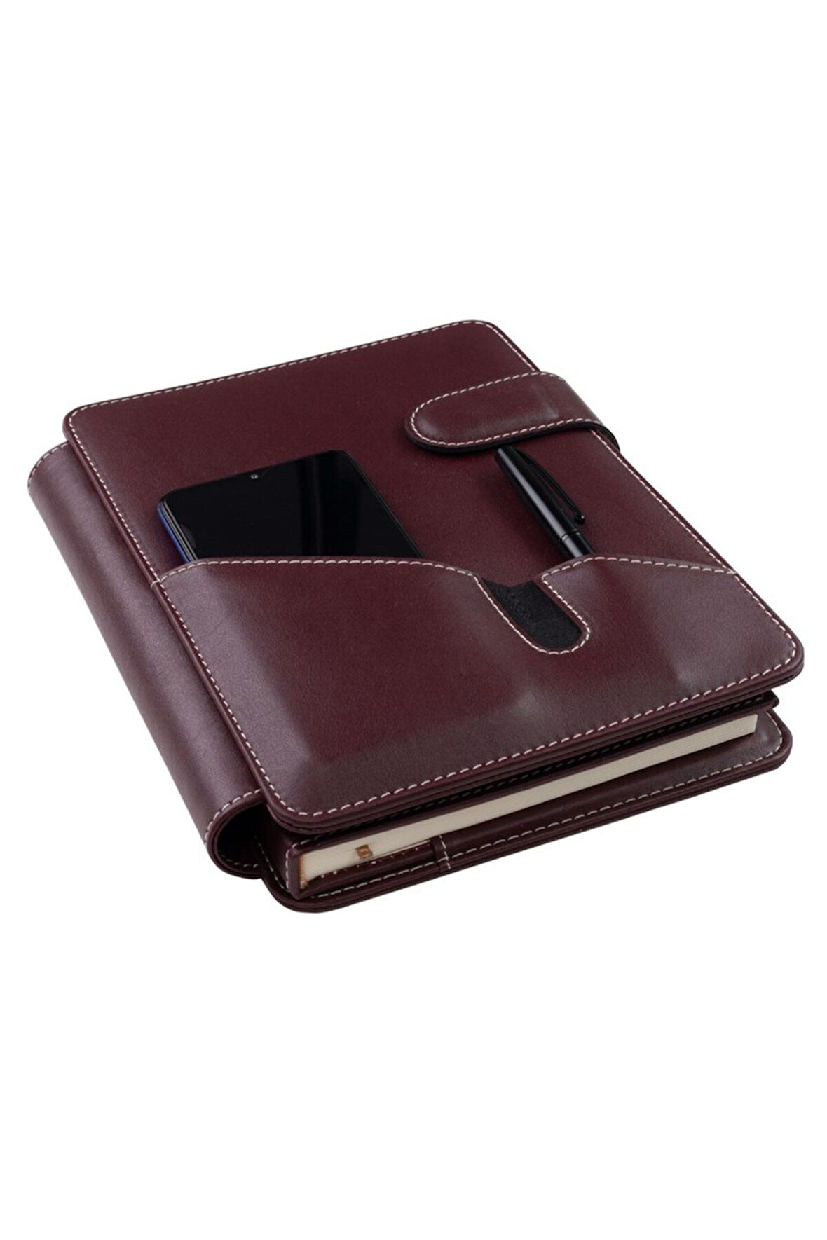 2026 YENİ YIL TARİHLİ GÜNLÜK ÇİZGİLİ 17*24 CM İÇ AJANDALI TELEFON KILIFI KAPAKLI DERİ ORGANİZER BORDO