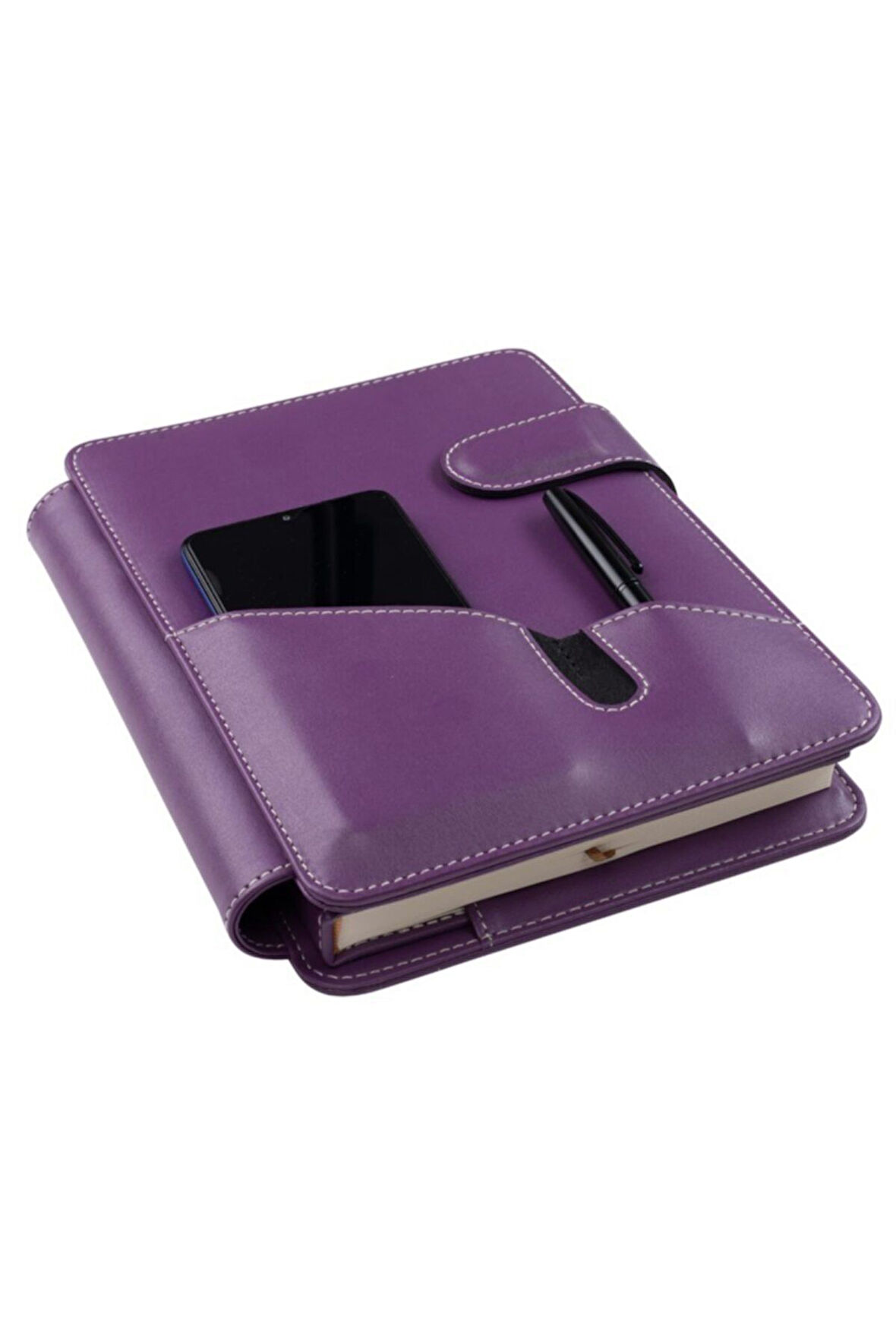 2026 YENİ YIL TARİHLİ GÜNLÜK ÇİZGİLİ 17*24 CM İÇ AJANDALI TELEFON KILIFI KAPAKLI DERİ ORGANİZER LİLA