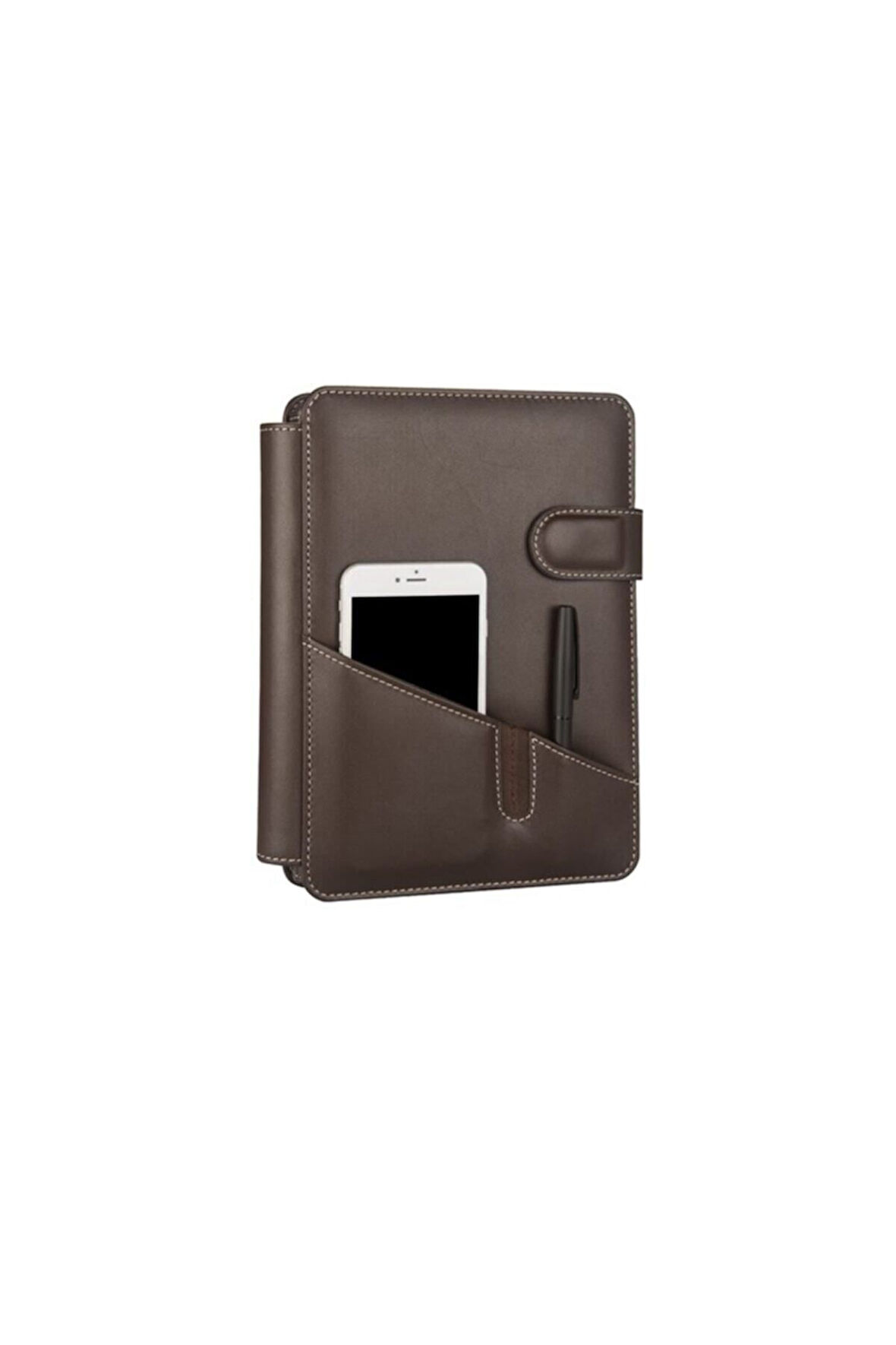 2026 YENİ YIL TARİHLİ GÜNLÜK ÇİZGİLİ 15*21 CM İÇ AJANDALI 4 HALKALI TELEFON KILIFI KAPAKLI DERİ ORGANİZER KAHVERENGİ