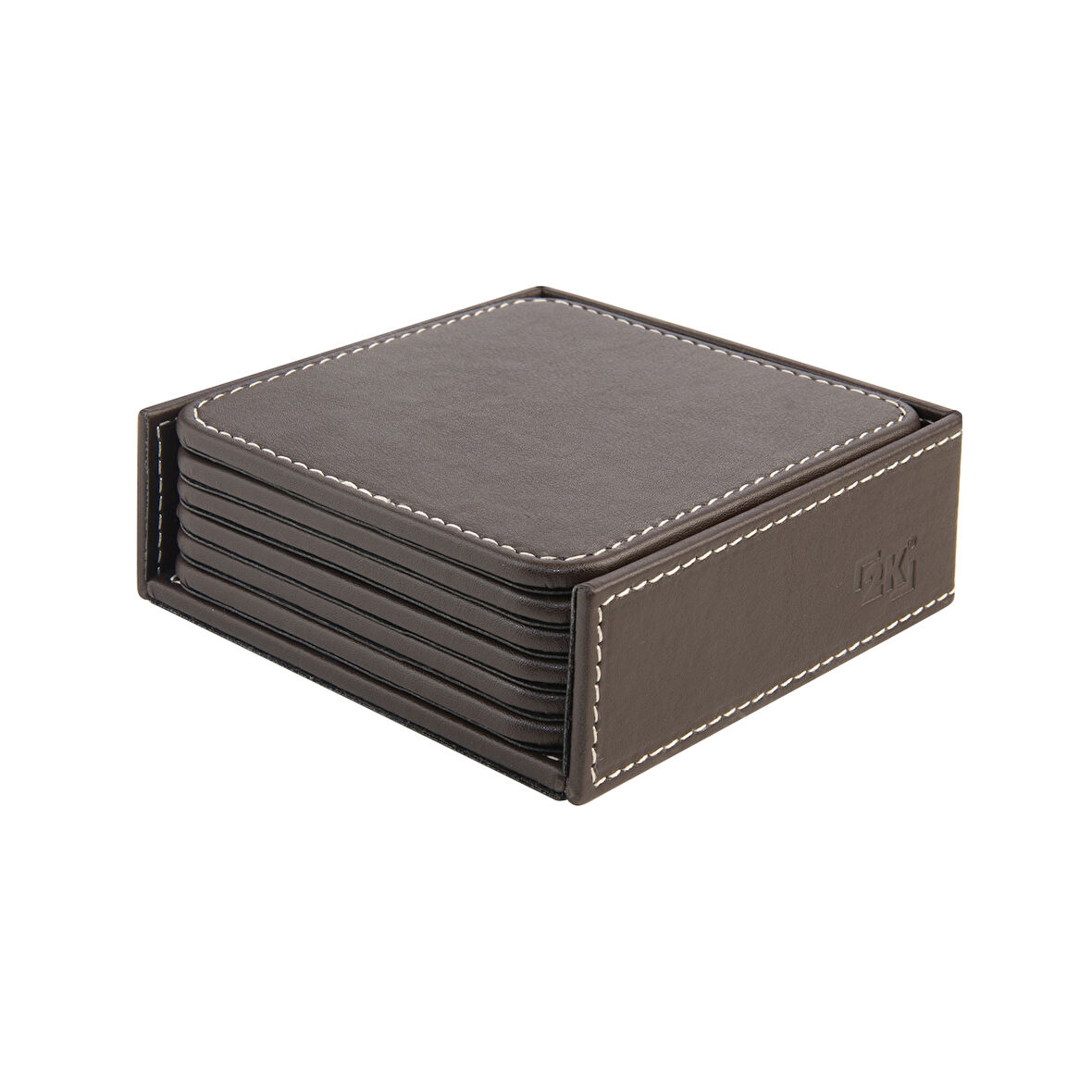 Bardak Altlığı,6’lı Set,Masaüstü Kare Cup Coaster,Vegan Suni Deri,11x11 cm.,Kahverengi