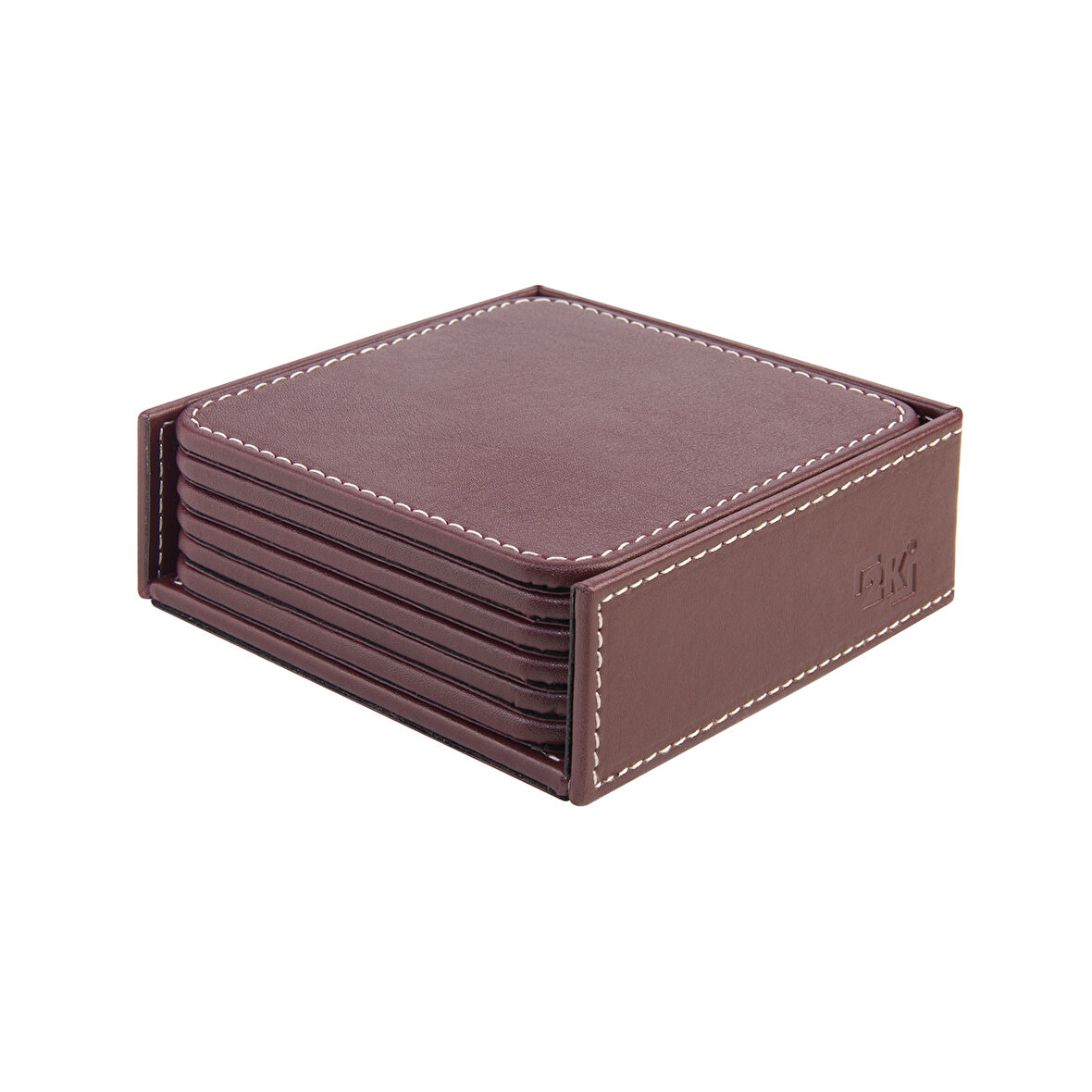 Bardak Altlığı,6’lı Set,Masaüstü Kare Cup Coaster,Vegan Suni Deri,11x11 cm.,Bordo