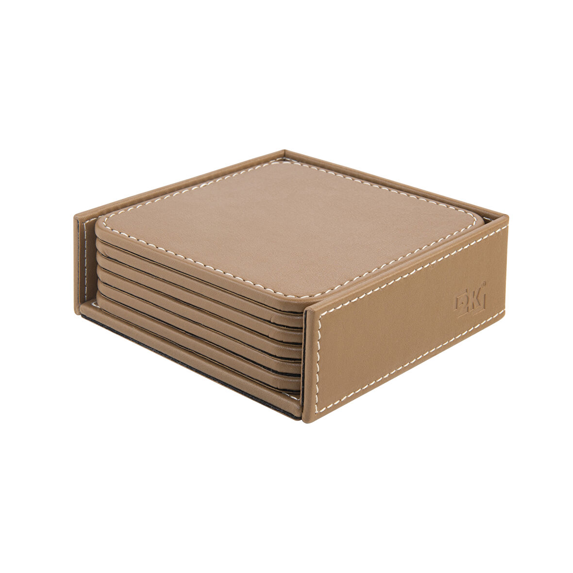 Bardak Altlığı,6’lı Set,Masaüstü Kare Cup Coaster,Vegan Suni Deri,11x11 cm.,Vizon