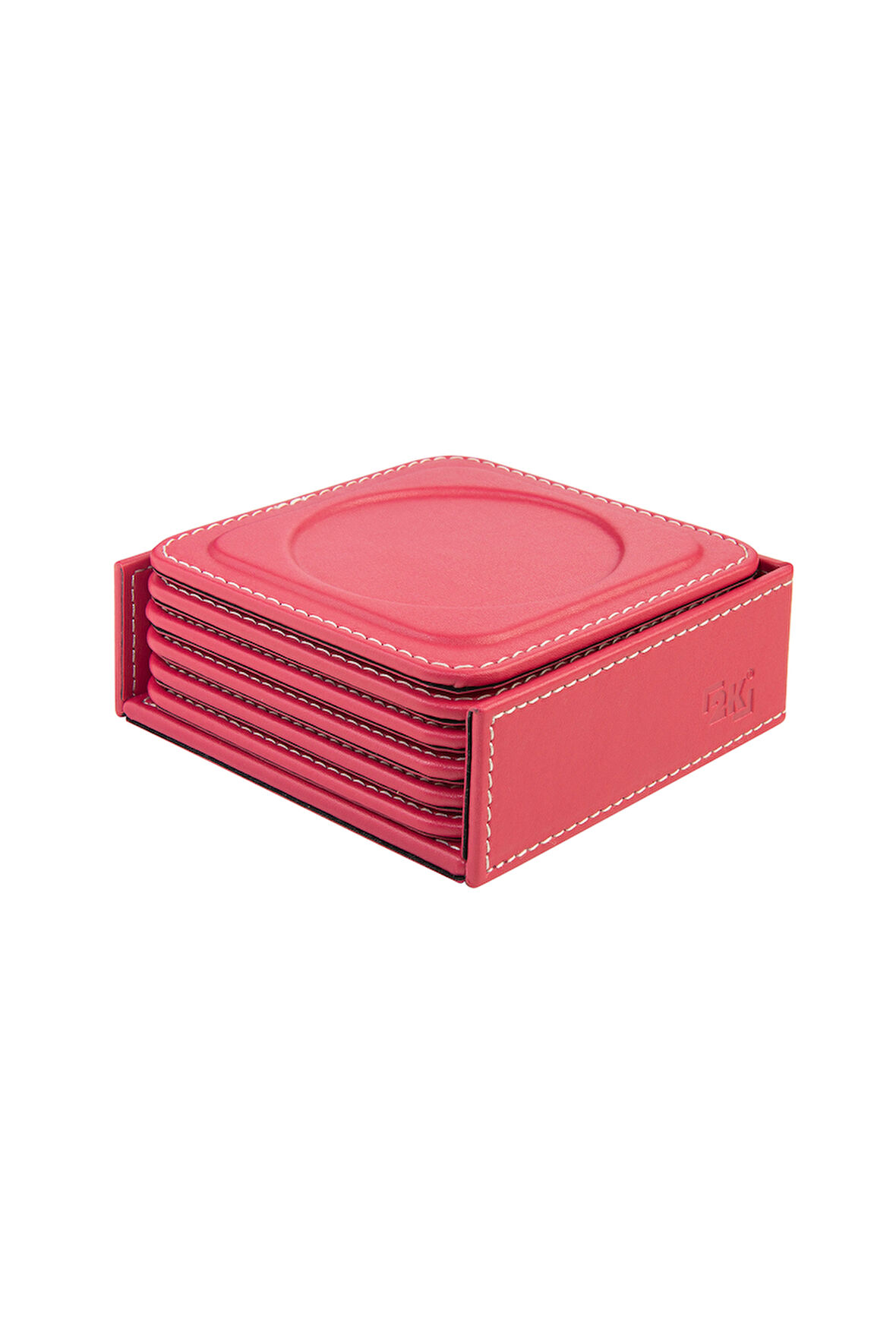 Bardak Altlığı,6’lı Set,Masaüstü Yuvarlak Cup Coaster,Vegan Suni Deri,11x11 cm.,Fuşya