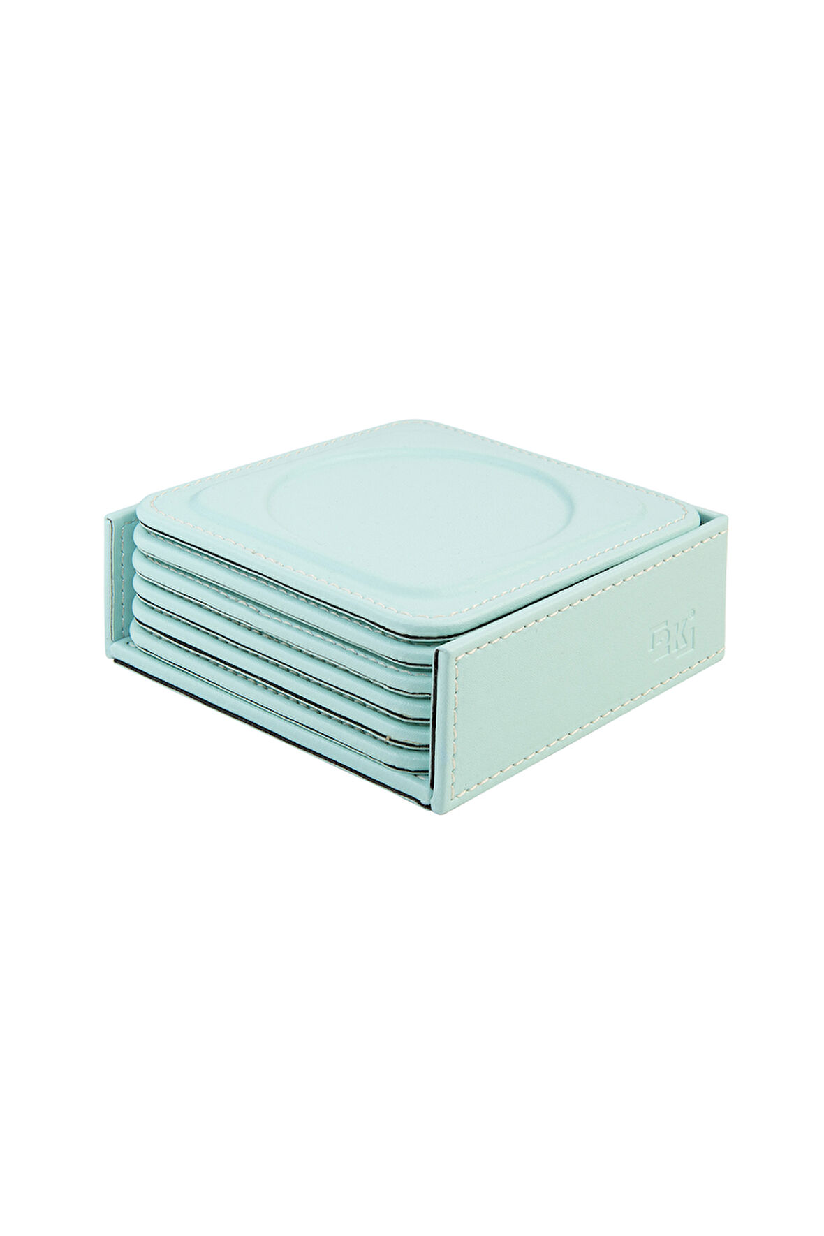 Bardak Altlığı,6’lı Set,Masaüstü Yuvarlak Cup Coaster,Vegan Suni Deri,11x11 cm.,Su Yeşili
