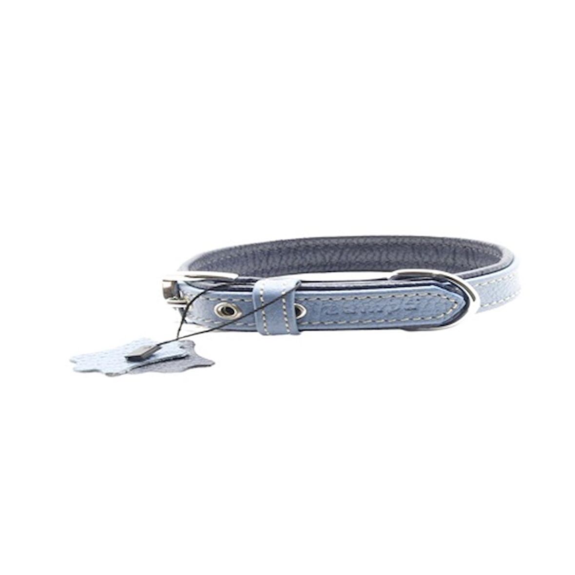 Yumuşak Dokulu Gerçek Deri Flatiron Köpek Boyun Tasması 2x42cm, Turkuaz Lacivert