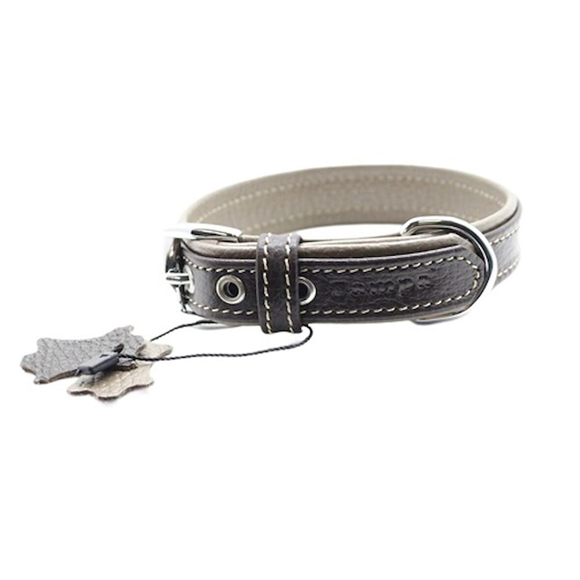 Yumuşak Dokulu Gerçek Deri Flatiron Köpek Boyun Tasması 3x54cm, Kahverengi Toprak