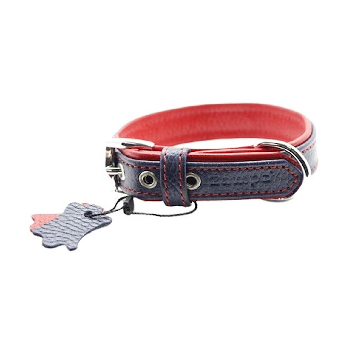 Yumuşak Dokulu Gerçek Deri Flatiron Köpek Boyun Tasması 3x54cm, Lacivert Kırmızı