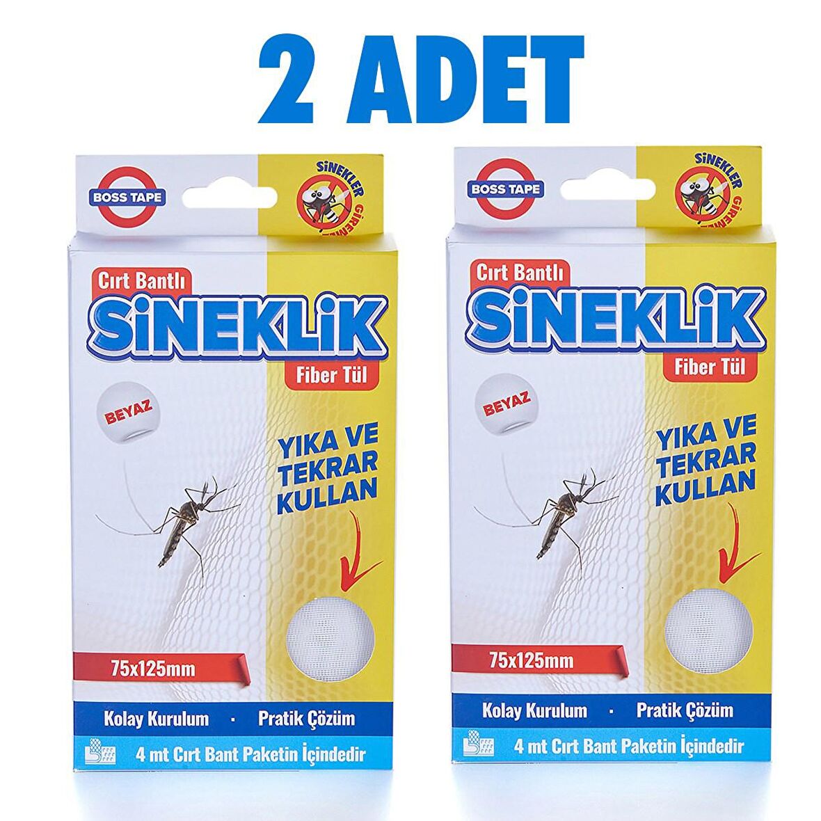 2'li Pencere Cam Sineklik 75x125cm Cırt Bantlı