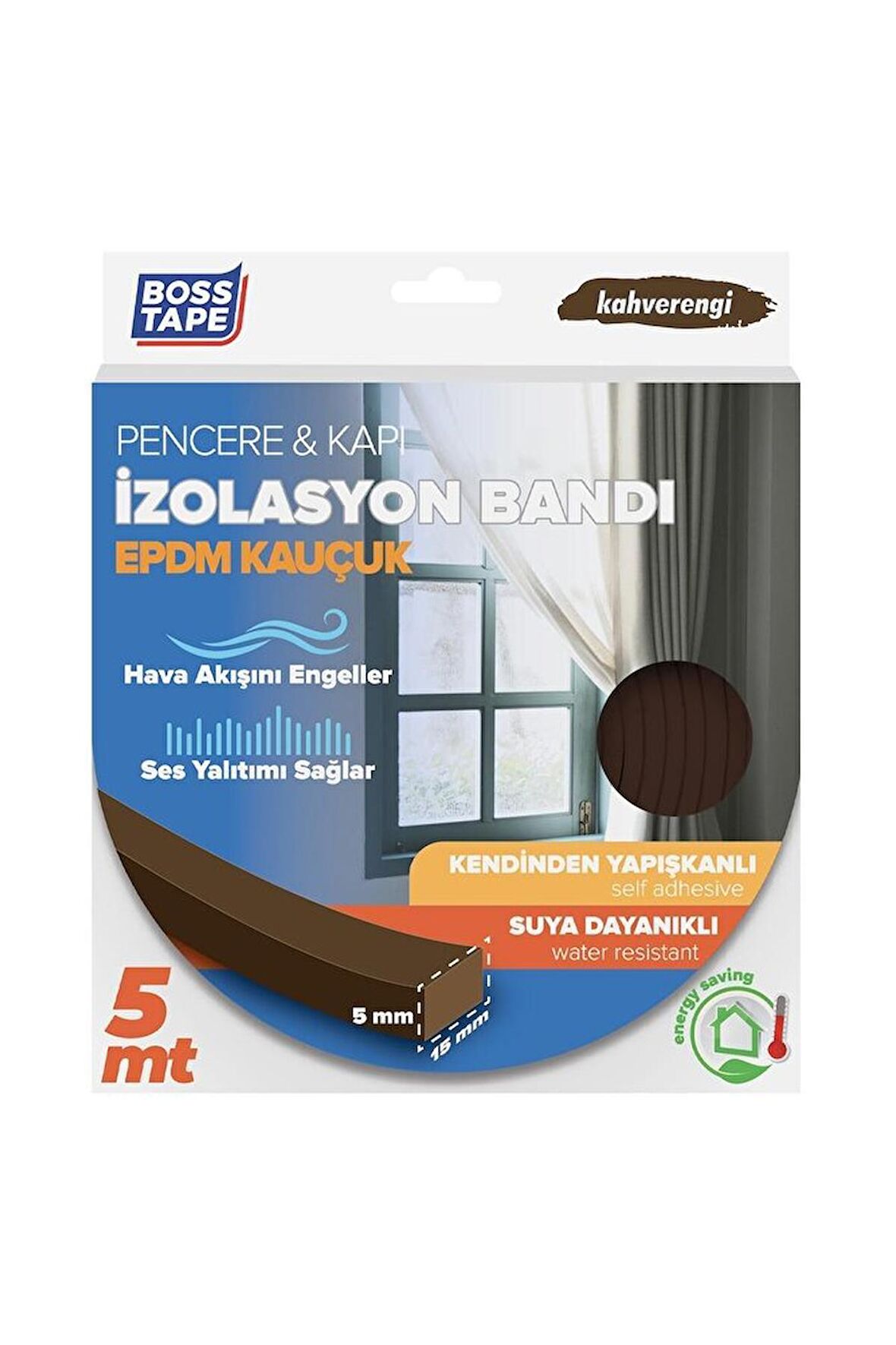 Epdm Kauçuk Pencere Kapı Izolasyon Bandı Kahve 5mmx15mmx5mt