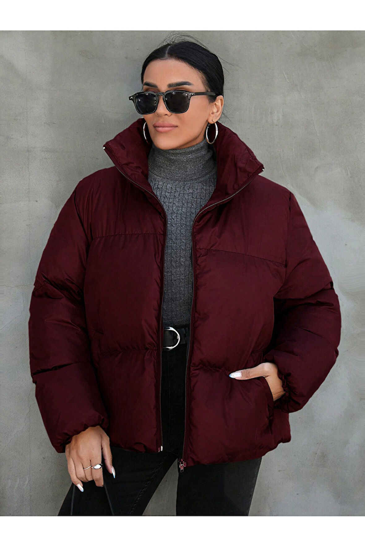 Kadın Haki Owersize Dolumlu Şişme Su Geçirmez Mont Tbg069