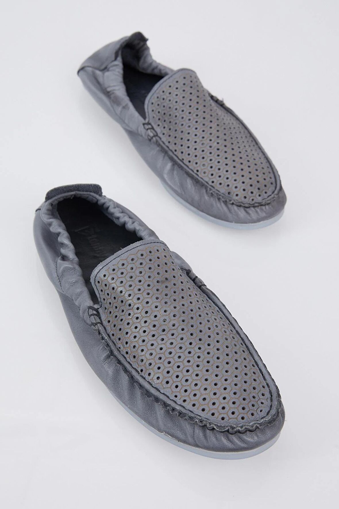 Tonny Black Erkek Gri Arkası Lastikli Hakiki Deri Loafer