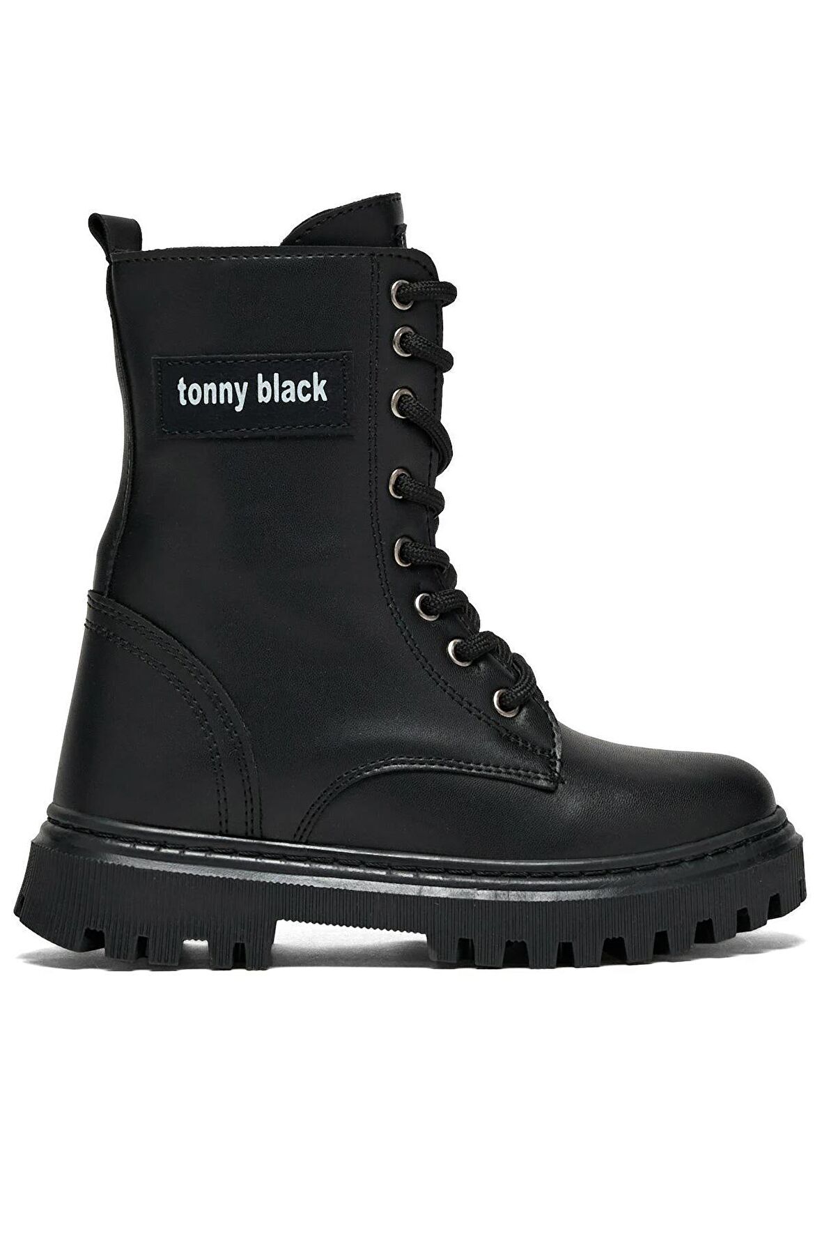 Tonny Black Çocuk Unisex Siyah Termo Taban Önü Bağcıklı Kar Botu