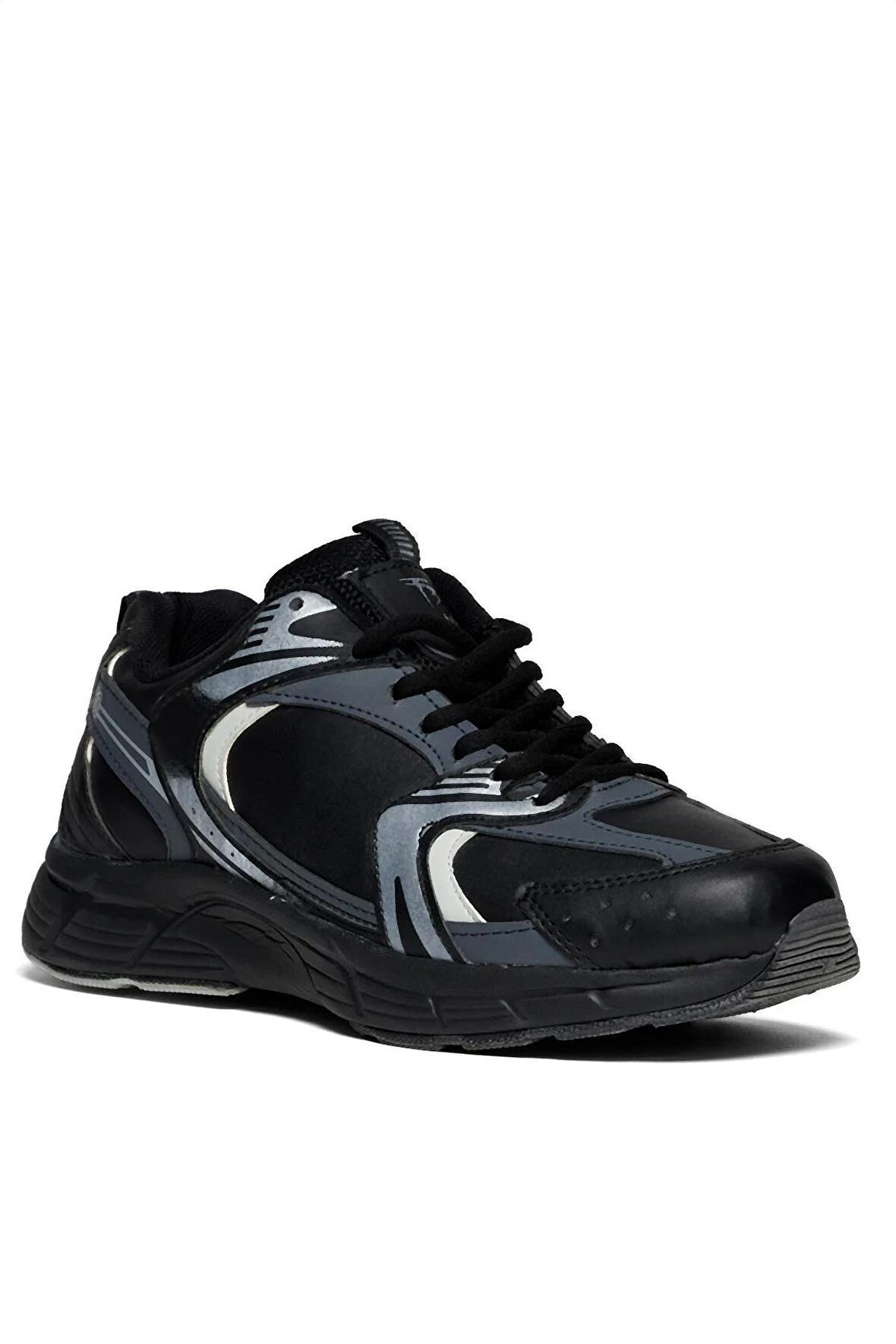 Tonny Black Unisex Siyah Füme Cilt Faylon Taban Bağcıklı Spor Ayakkabı