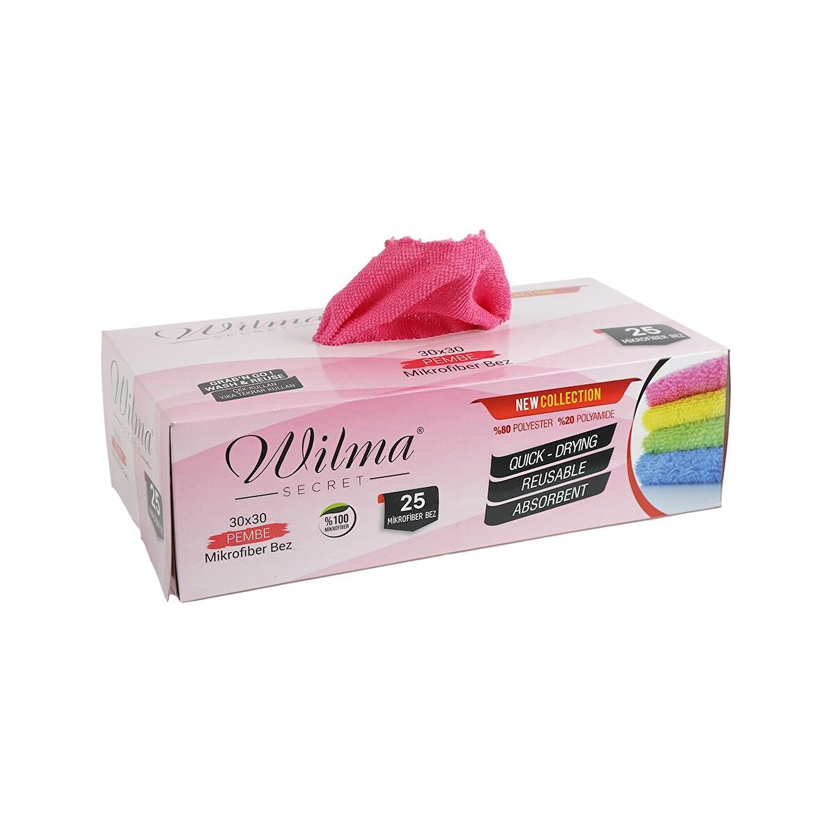 Wilma Secret Mikrofiber Temizlik Bezi Kutulu 25 Adet – Yeniden Kullanılabilir Mikrofiber Bezler 30X30CM 180GSM - Pembe – Araç, Mutfak, Banyo, Ofis