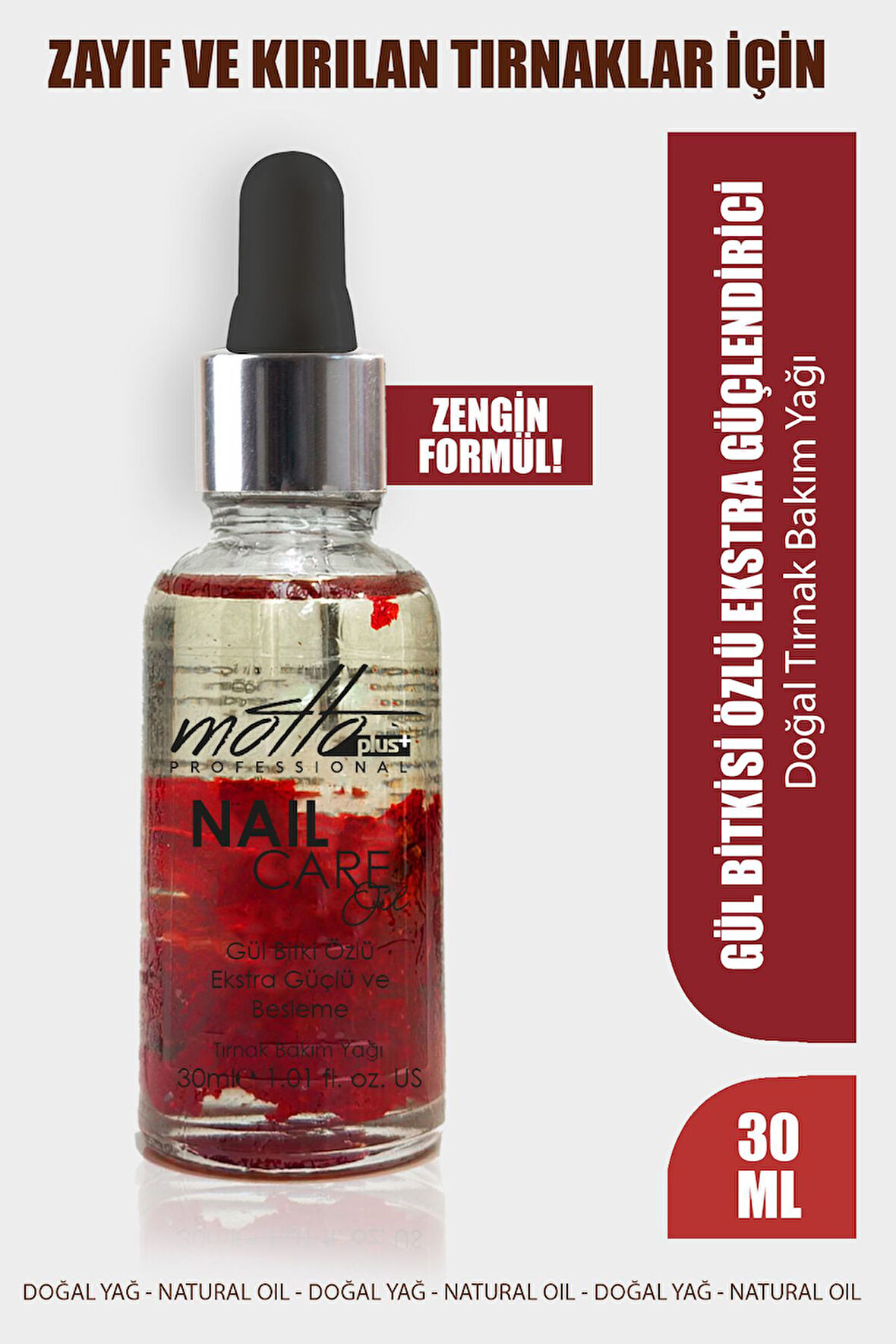 Motto Plus Professional Gül Özlü Ekstra Güçlendirici ve Kırılma Önleyici Doğal Tırnak Bakım Yağı 30ml