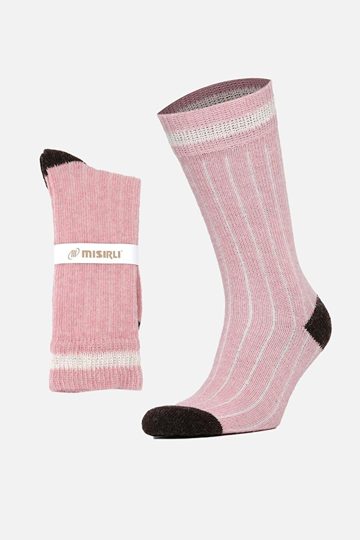 Mısırlı Kadın Alpaka Yünü Kışlık Çemberli Tekli Pembe Soket Çorap - M-3093-P