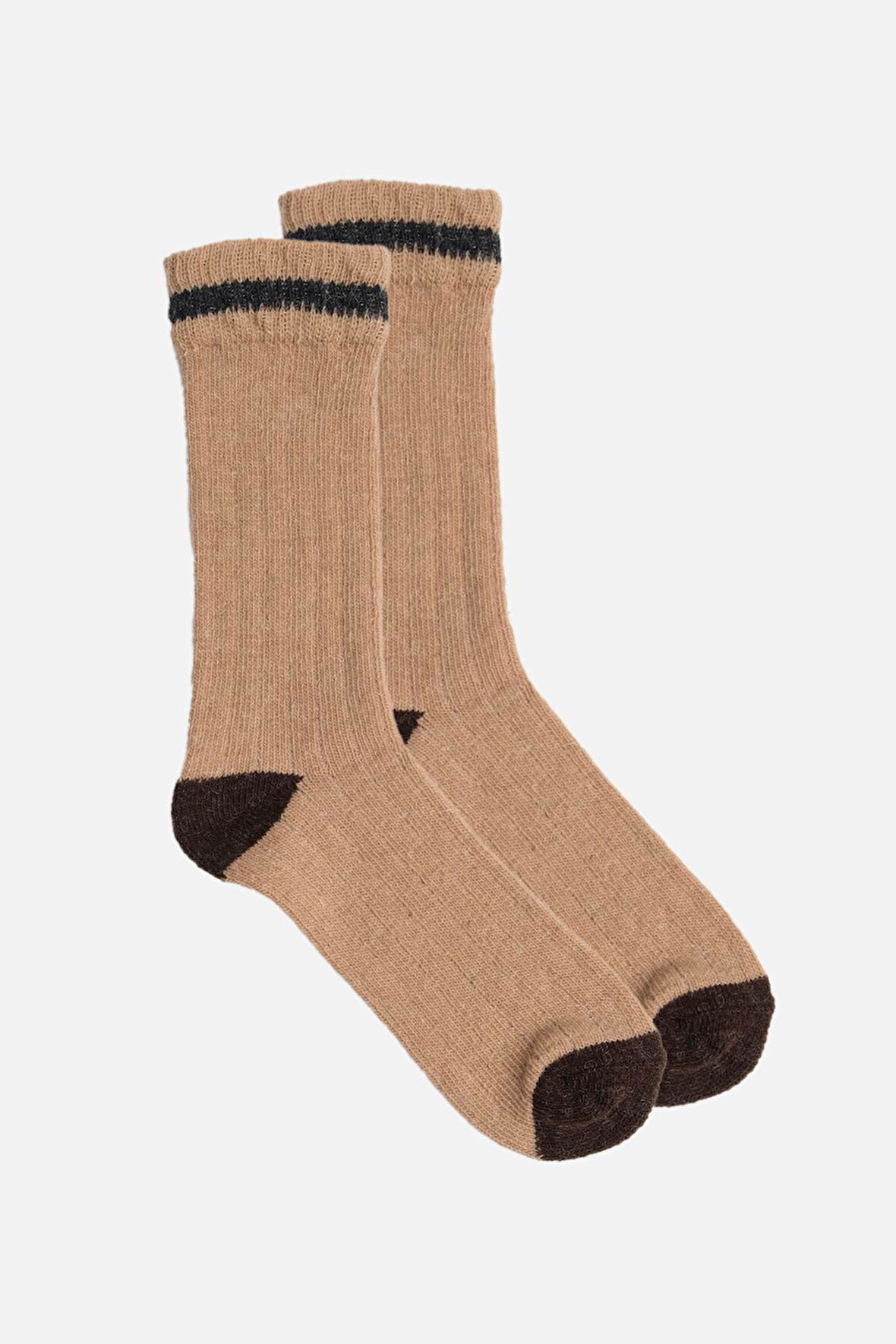 Mısırlı Unisex Alpaka Yünü Kışlık Çemberli Tekli Bej Soket Çorap