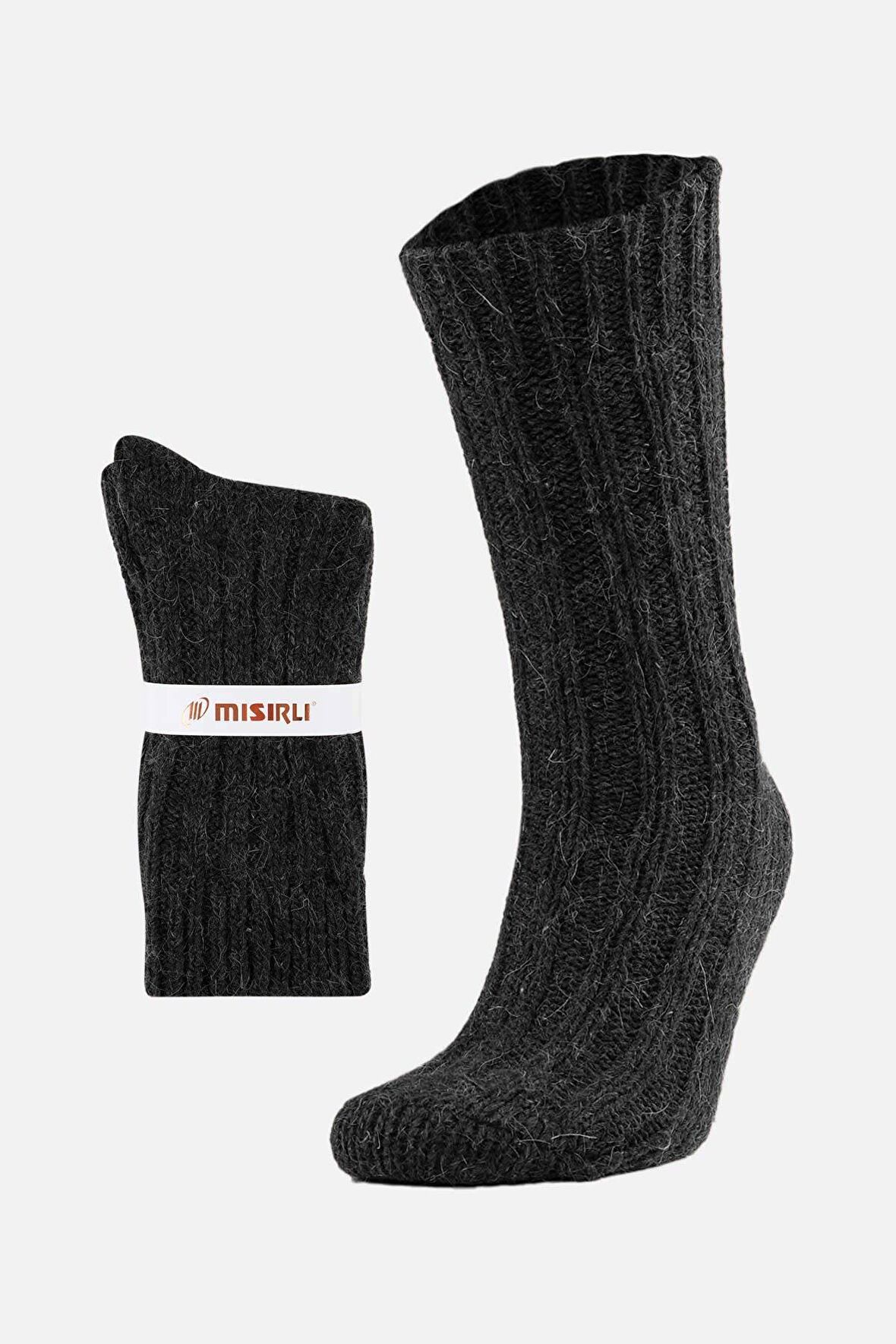 Mısırlı Unisex 5 Kat Alpaka Yünü Kışlık Tekli Antrasit Soket Çorap - M-3094-A