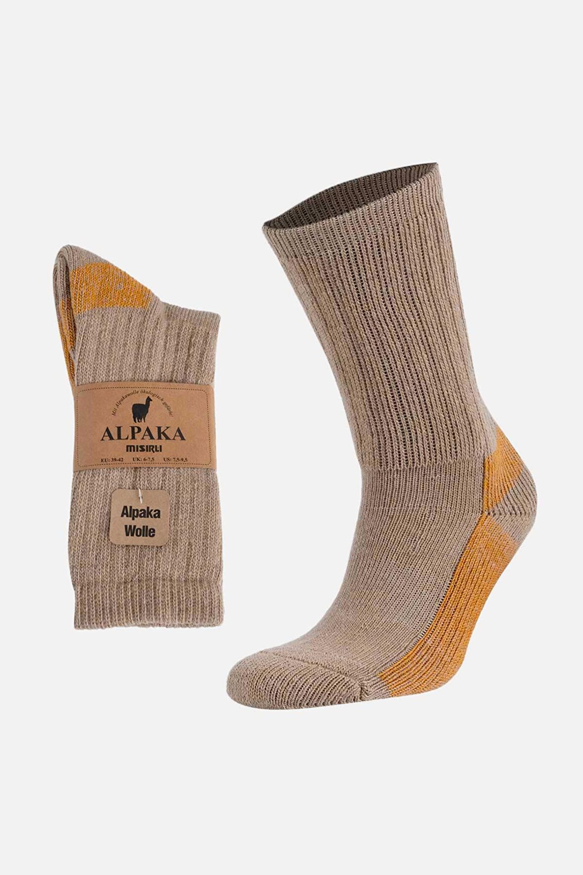 Mısırlı Unisex Alpaka Yünü Havlu Kışlık Bej/Oranj Soket Çorap - M 6005-BO