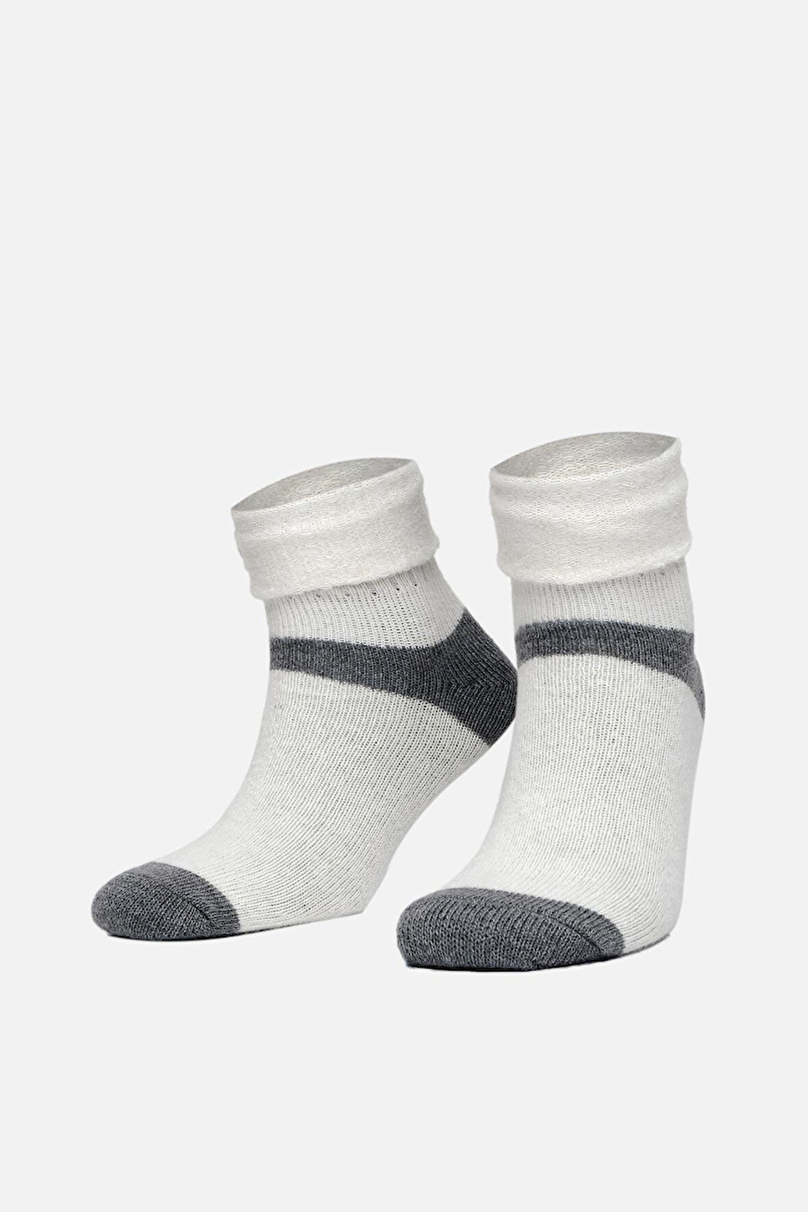 Mısırlı Kadın Alpaka Yünü Kışlık Kıvrık Tekli Ekru Soket Çorap