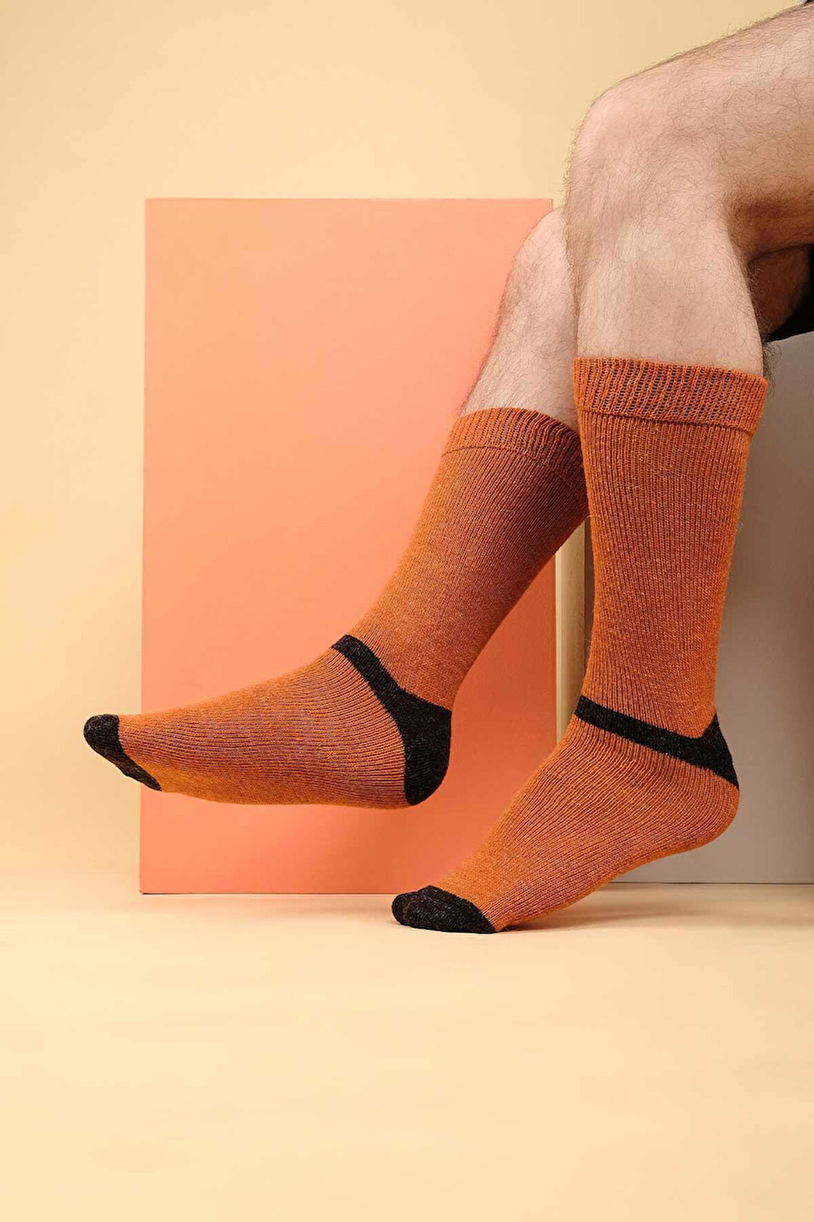 Mısırlı Erkek Alpaka Yünü Tekli Turuncu Soket Çorap