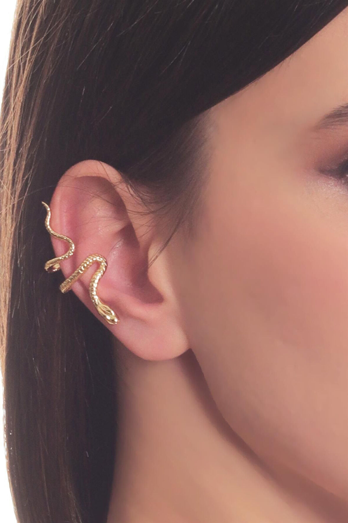 Kadın Lak Altın Kaplama Sıkıştırmalı Model Yılan Formlu Kıkırdak Küpe & Earcuff