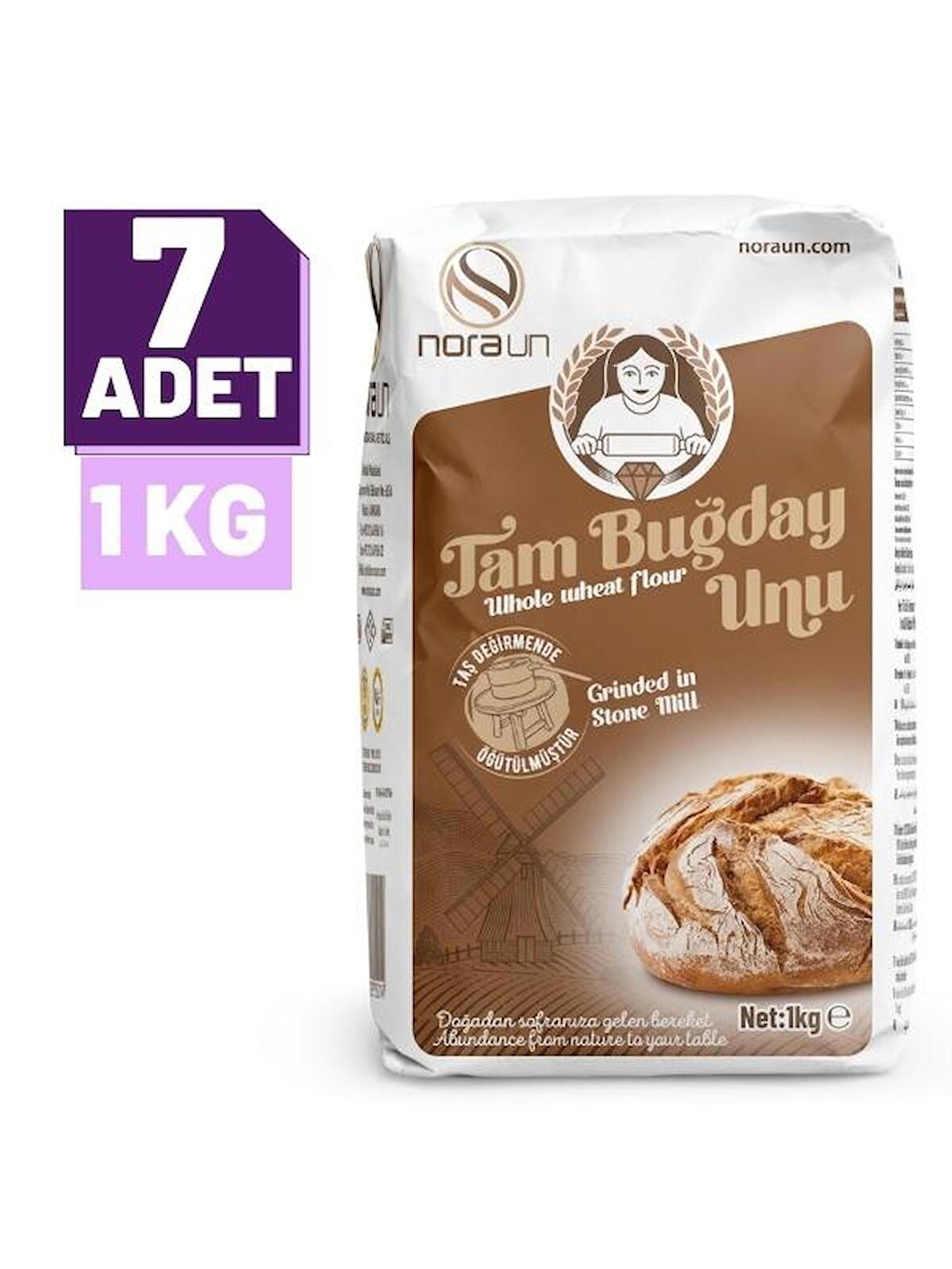 Taş Değirmen Tam Buğday Unu 1 Kg 7 Adet (VEGAN)