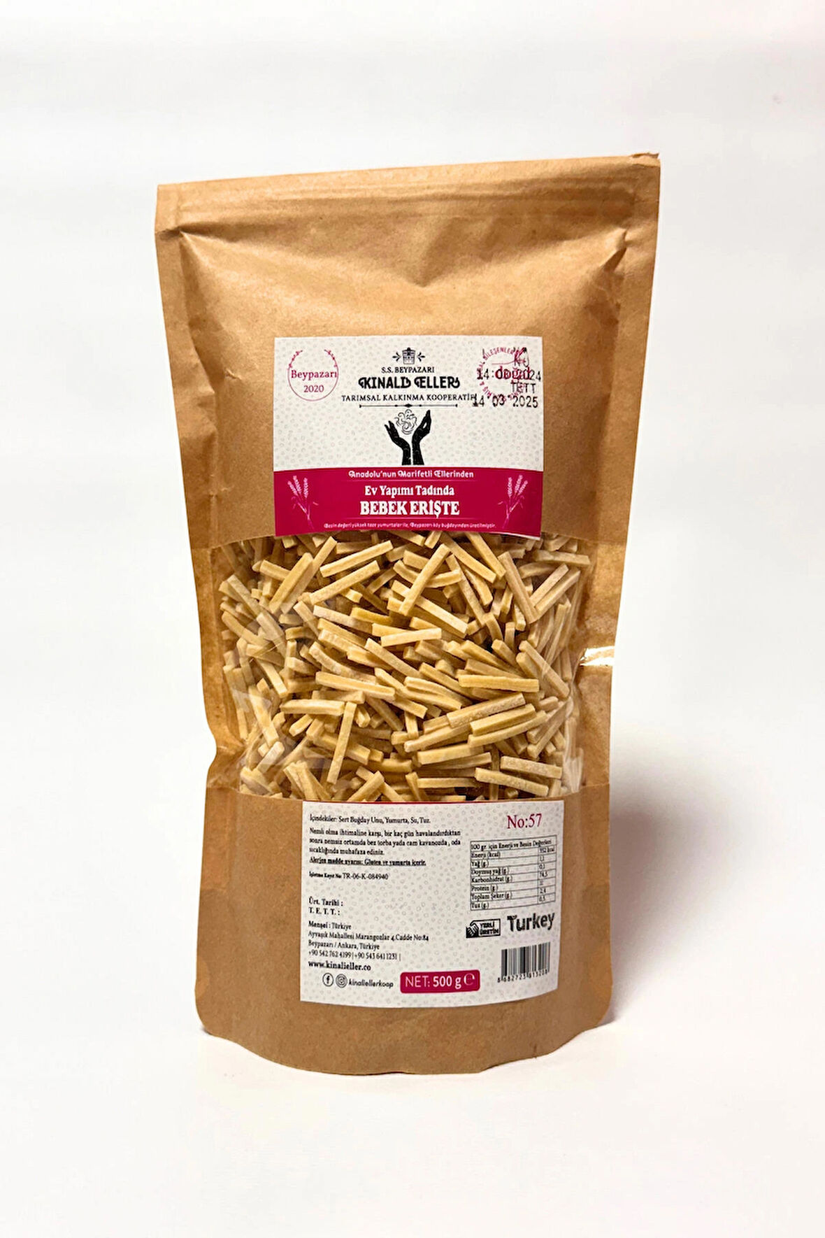 Kınalı Eller Kadın Kooperatifi Beypazarı Bebek Erişte Makarnası 500gr.