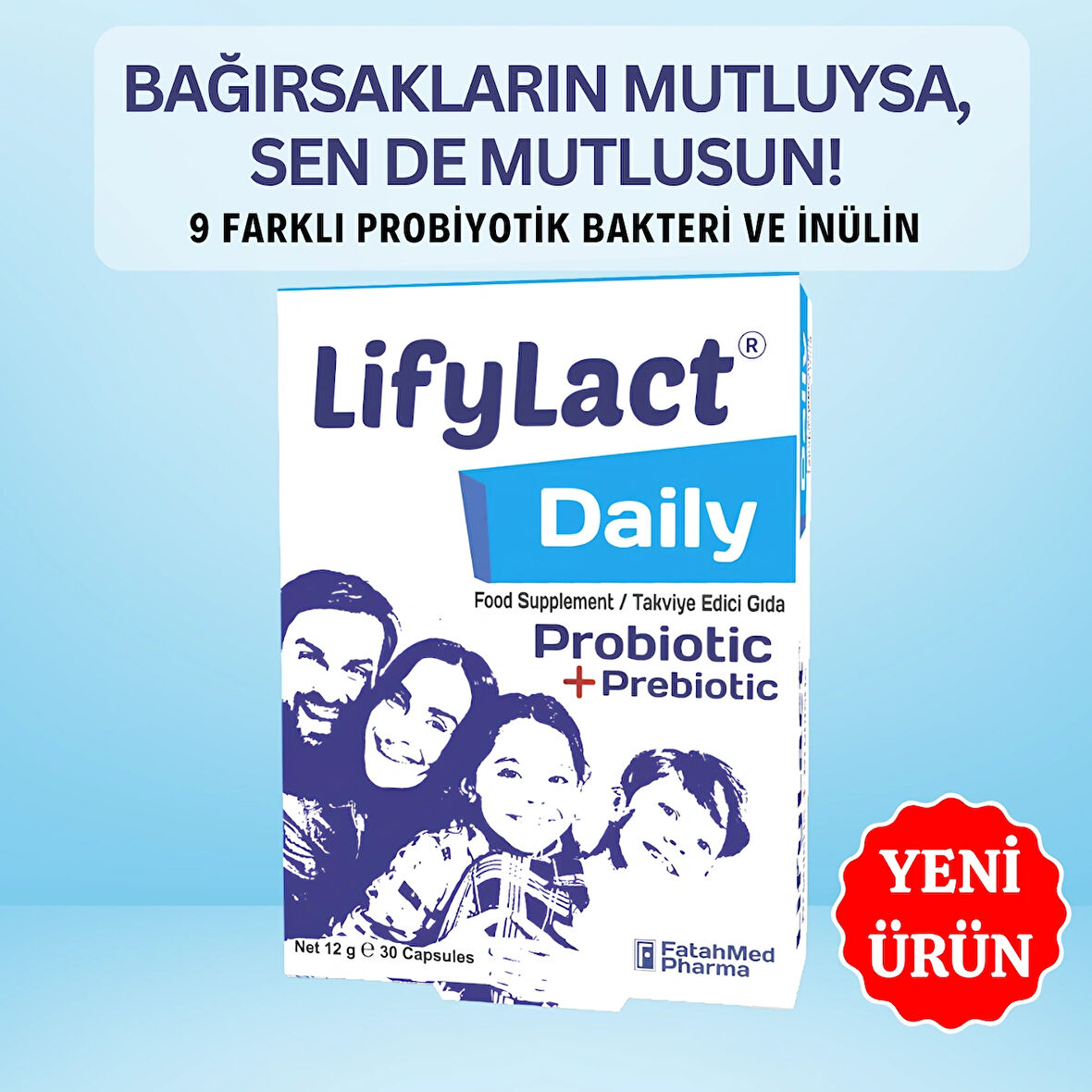 LifyLact ® Daily Probiyotik, Prebiyotik, 30 Kapsül , Günlük Probioyotik