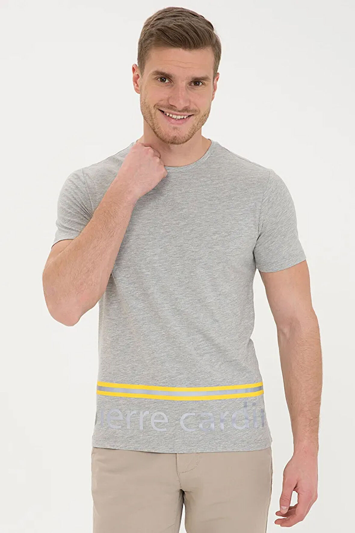 Açık Gri Melanj Slim Fit Bisiklet Yaka T-Shirt