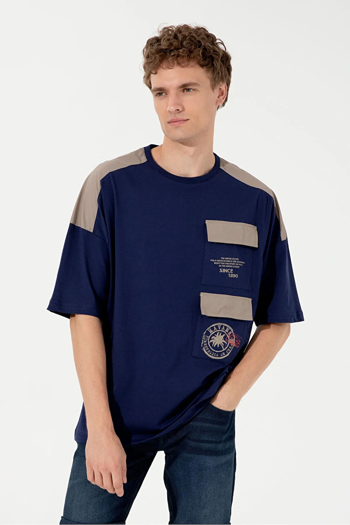 U.S. Polo Assn. Erkek Taş Bisiklet Yaka T-shirt