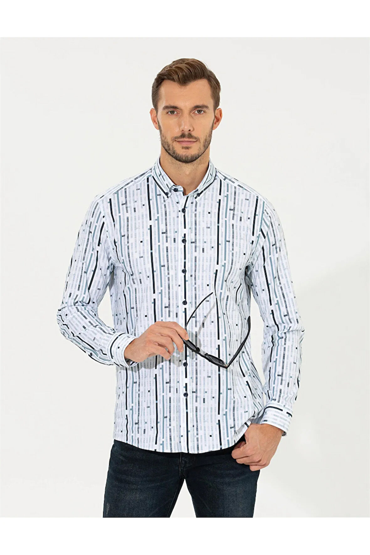 Lacivert Regular Fit Uzun Kollu Gömlek