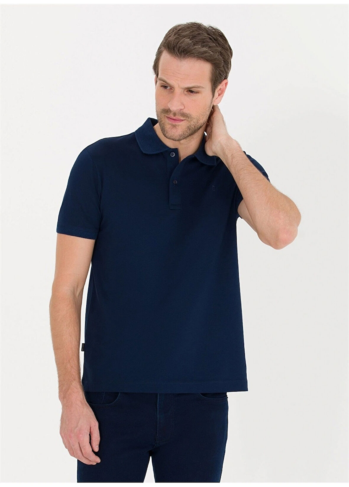 Erkek Slim Fit Polo Yaka Basic T-Shirt-Lacivert | S