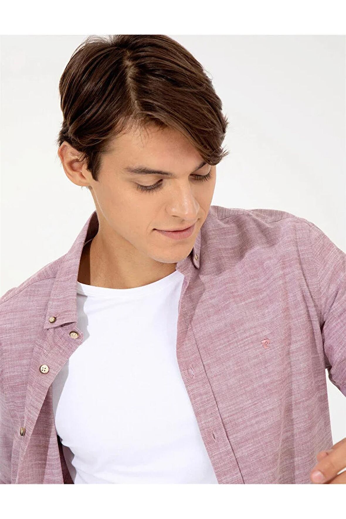 Slim Fit Keten Görünümlü Gömlek