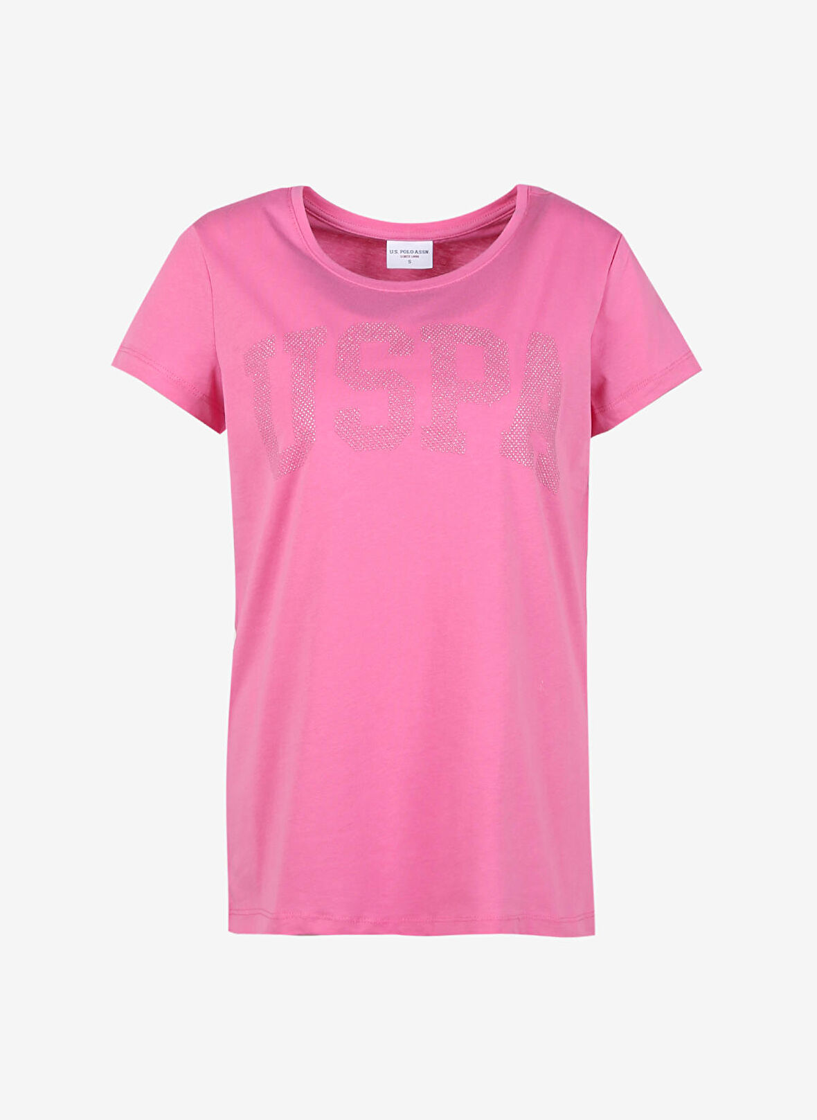 . Bisiklet Yaka Baskılı Pembe Kadın T-Shirt GEAN23