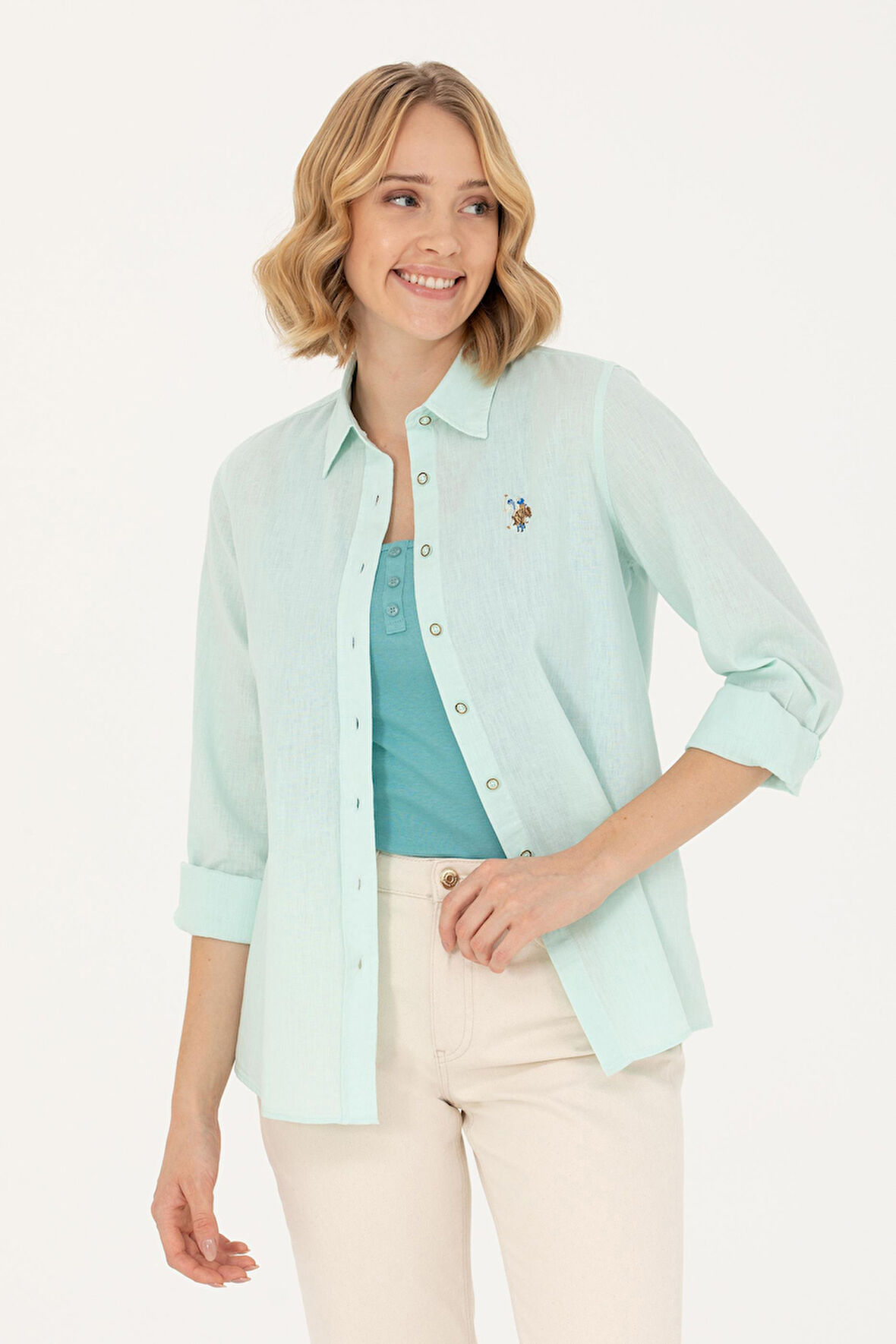 Kadın Uzun Kollu Basic Gömlek - Su Yeşili | 38