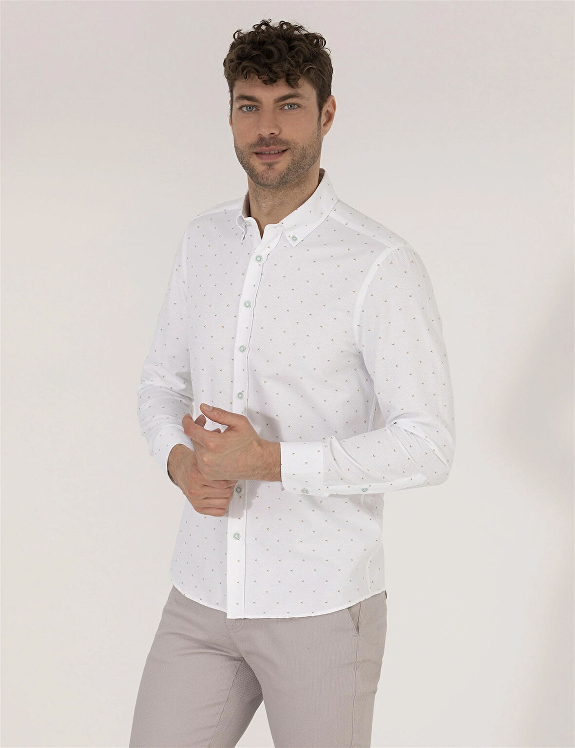 Erkek Slim Fit Uzun Kollu Gömlek-Aqua | XL