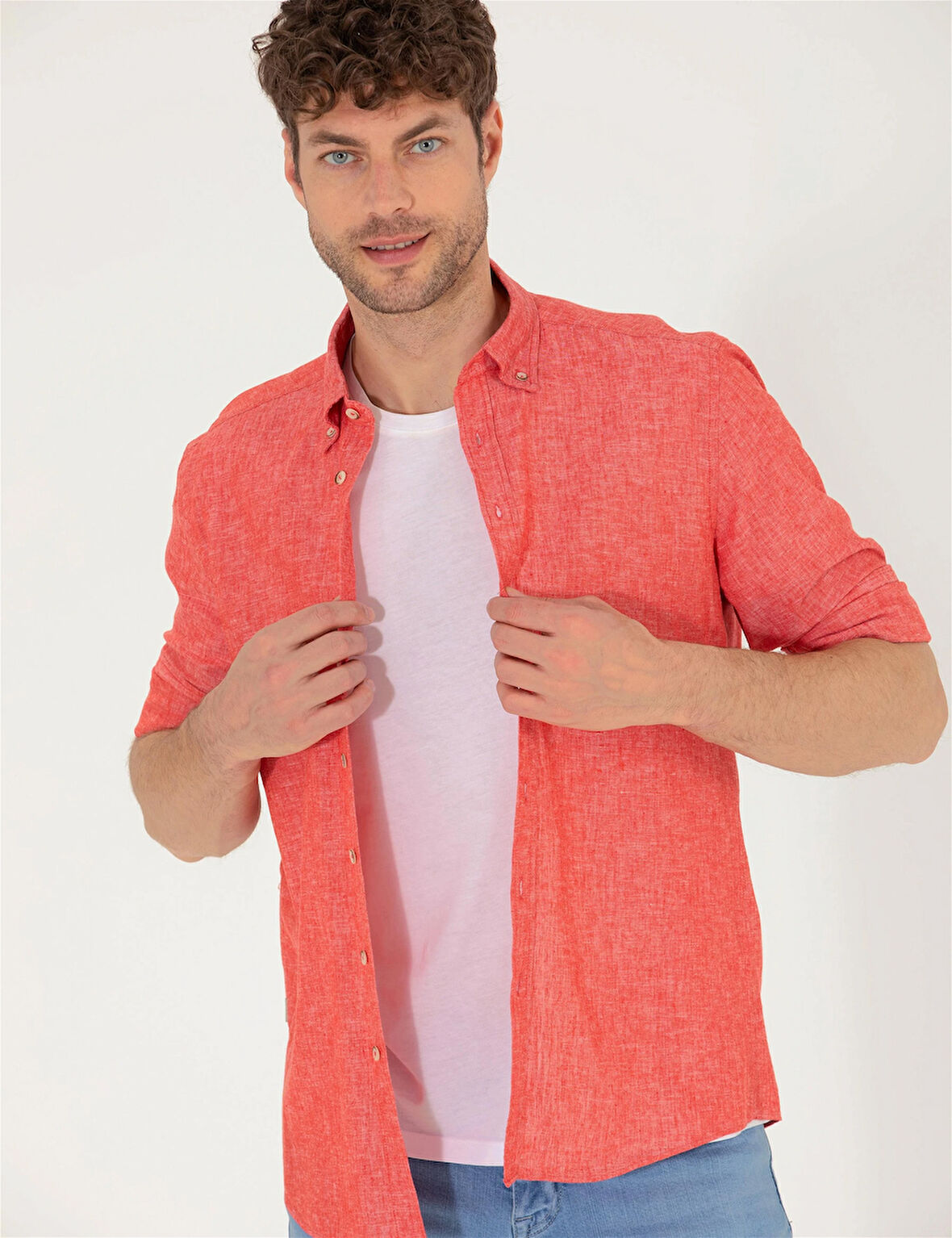 Erkek Regular Fit Uzun Kollu Gömlek-Kırmızı | XL