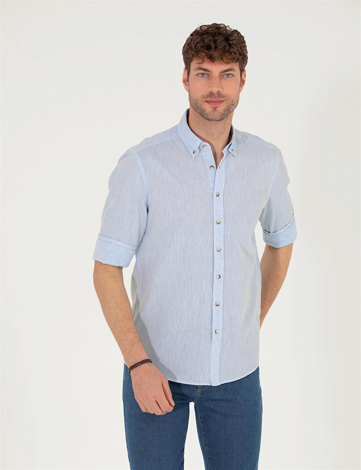 Erkek Regular Fit Uzun Kollu Gömlek-Açık Mavi | L