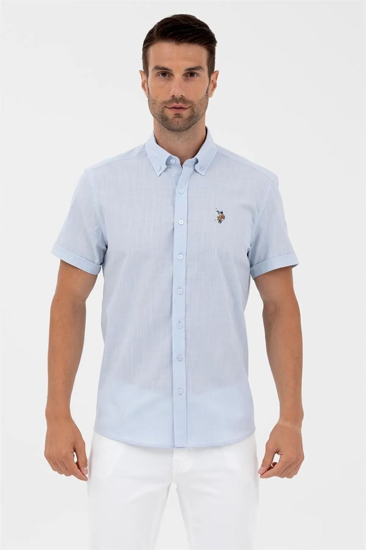 U.S. Polo Assn. Slim Fit Kısa Kollu Mavi Erkek Gömlek 1570086