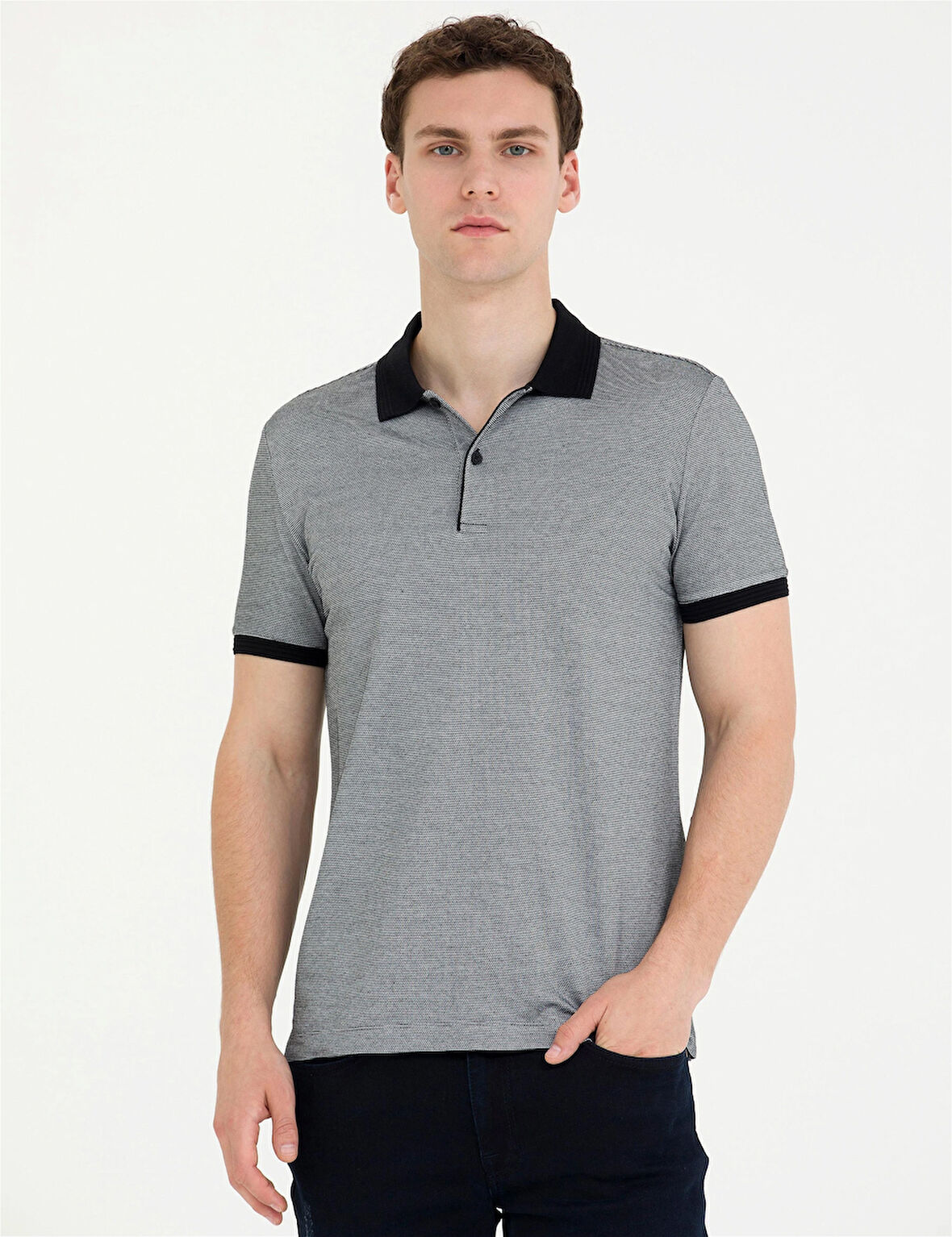 Erkek Slim Fit Polo Yaka Tişört-Siyah | S