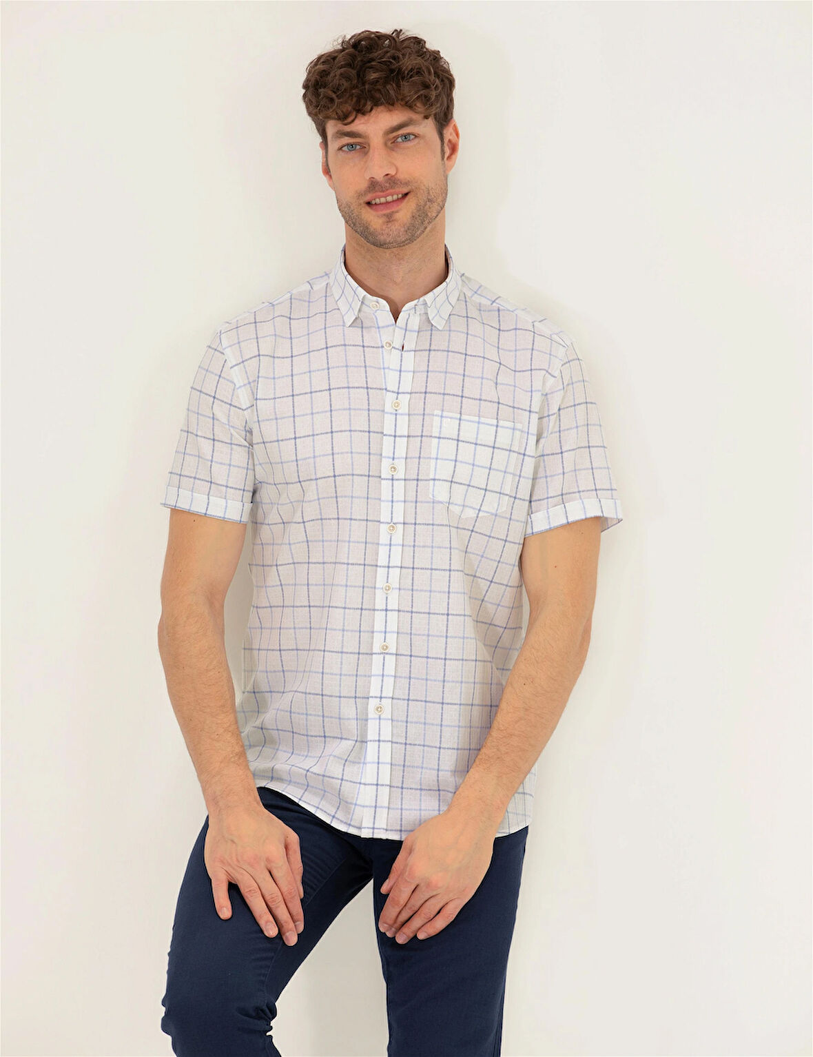 Erkek Regular Fit Kısa Kollu Gömlek-Açık Mavi | S