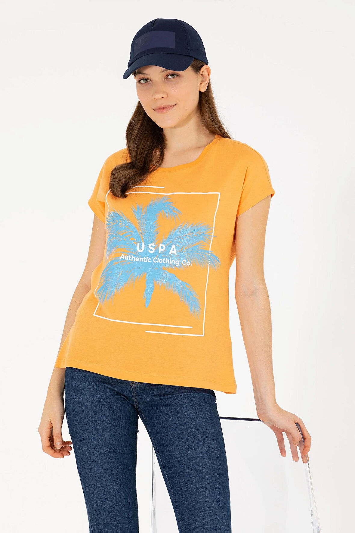 Kadın Bisiklet Yaka Tişört-Turuncu | XS