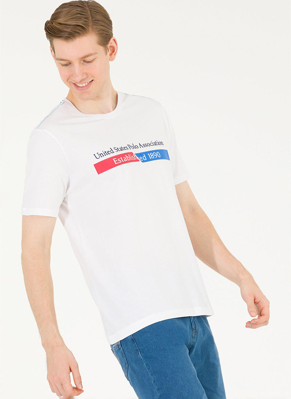 U.S. Polo Assn. Bisiklet Yaka Beyaz Erkek T-Shirt PERENE