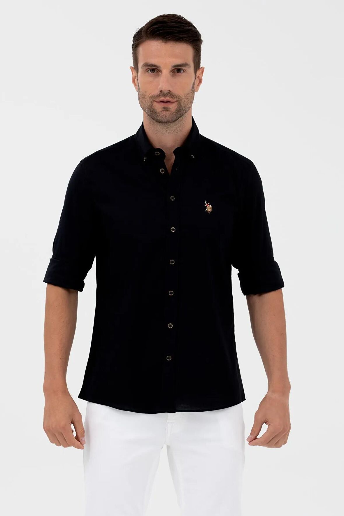 U.S. Polo Assn. Slim Fit Uzun Kollu Siyah Erkek Gömlek 1571695