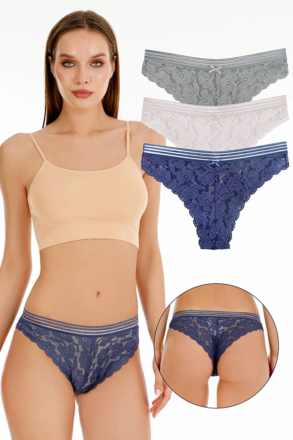 Kadın Full Dantelli 3'lü Külot Paket Set