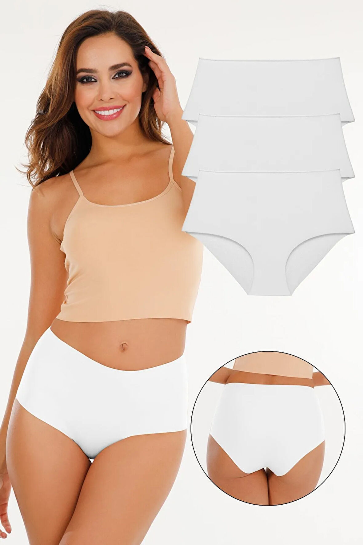 Kadın Yüksek Bel Dikişsiz Lazer Kesim Külot (BELİ LASTİKLİ) 3'lü Set
