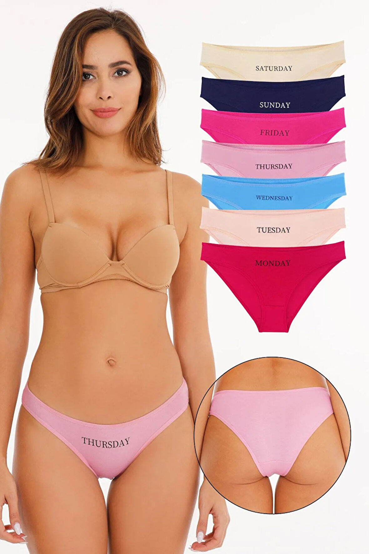 Kadın Gün Baskılı 7'li Slip Külot